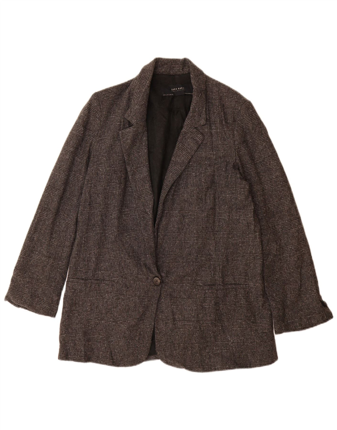 Zara Womens 1 Button Oversized Blazer Jacket UK 10 Small Grey Houndstooth