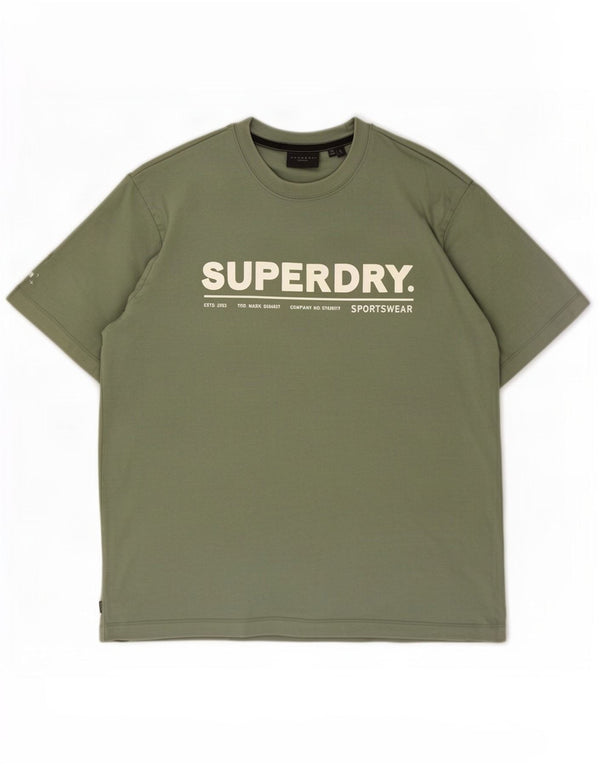 Męski T-shirt z grafiką Superdry, duży, zielony, bawełniany