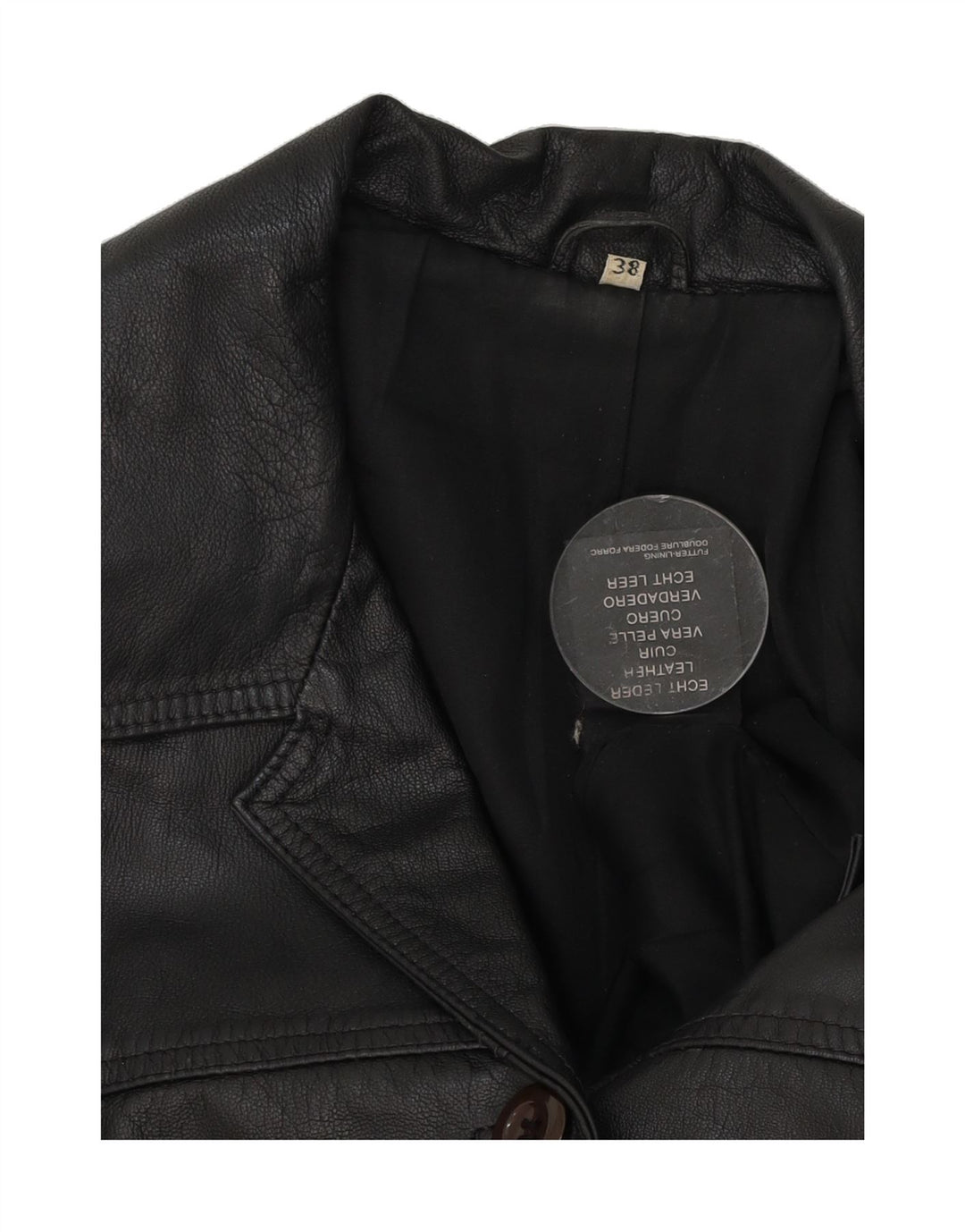 VINTAGE Womens 5 Button Leather Blazer Jacket EU 38 Medium Black Leather Vintage Vintage and Second-Hand Vintage from Messina Hembry 