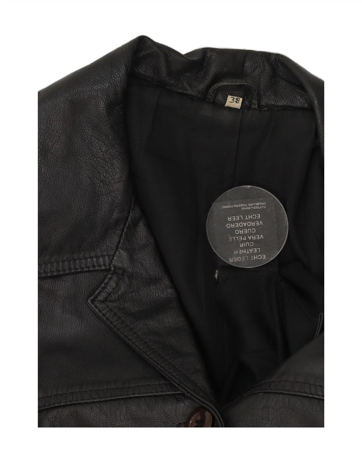 VINTAGE Womens 5 Button Leather Blazer Jacket EU 38 Medium Black Leather Vintage Vintage and Second-Hand Vintage from Messina Hembry 