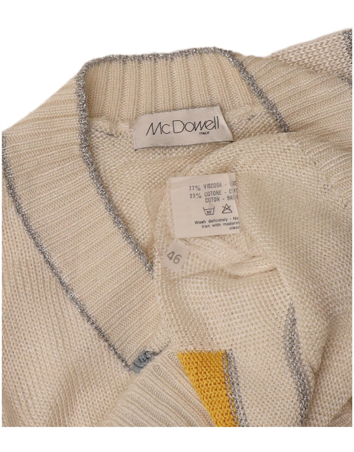 Mc. Dowell Womens V-Neck Jumper Sweater IT 46 Large White Geometric Viscose