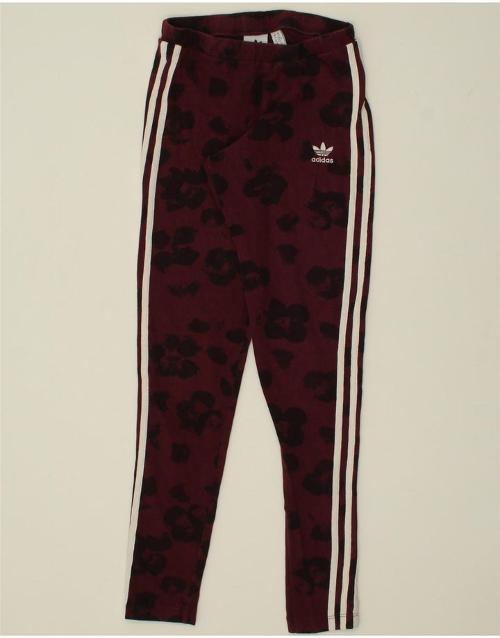 ADIDAS Womens Abstract Pattern Leggings UK 6 XS Maroon Cotton Vintage Adidas and Second-Hand Adidas from Messina Hembry 