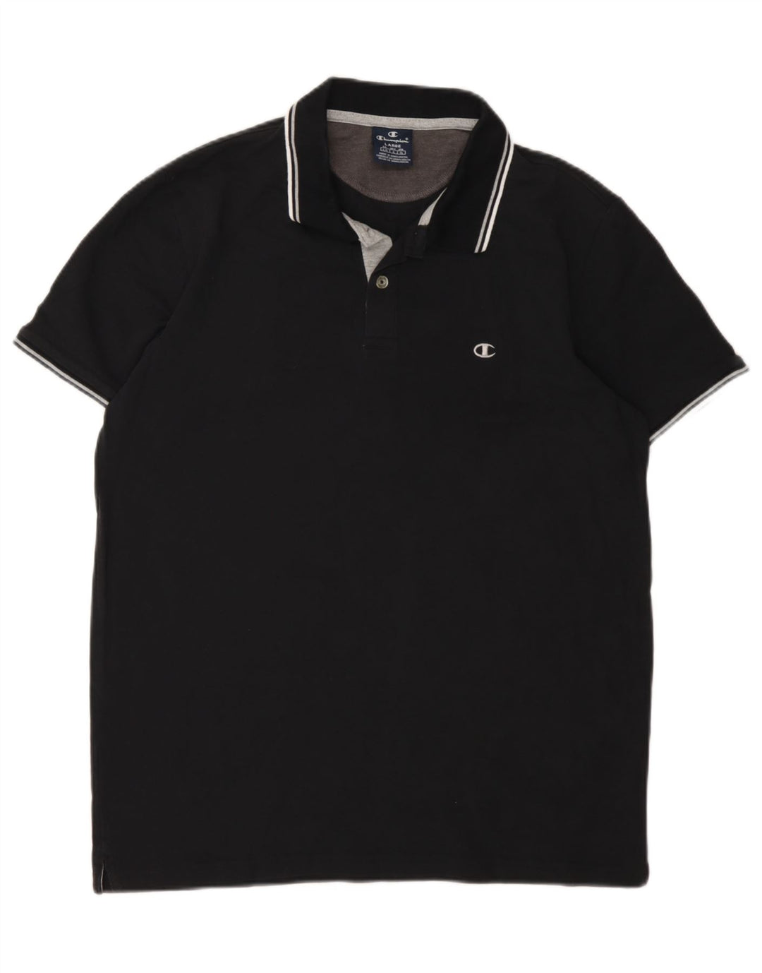 CHAMPION Mens Polo Shirt Large Black Cotton Vintage Champion and Second-Hand Champion from Messina Hembry 