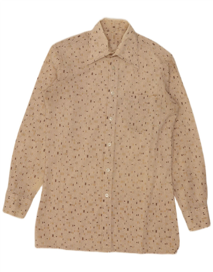 Vintage Mens Shirt Small Beige Geometric