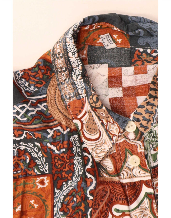 Vintage Womens Longline Shirt UK 14 Large Multicoloured Patchwork Viscose