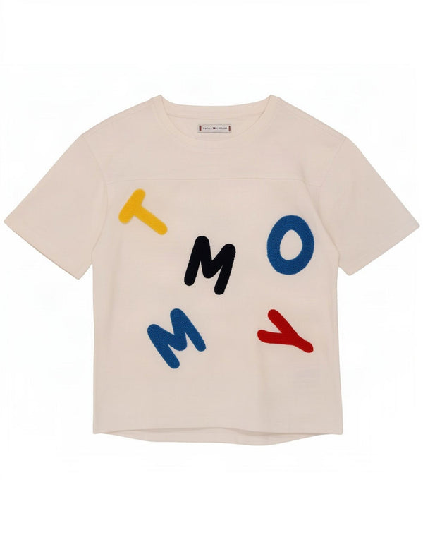 Tommy Hilfiger Jungen-T-Shirt mit Grafik, 9–10 Jahre, weiße Baumwolle