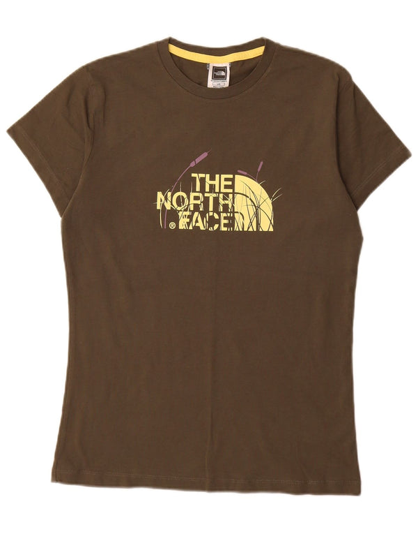 The North Face Kvinders Grafisk T-Shirt Top UK 16 Stor Khaki Bomuld