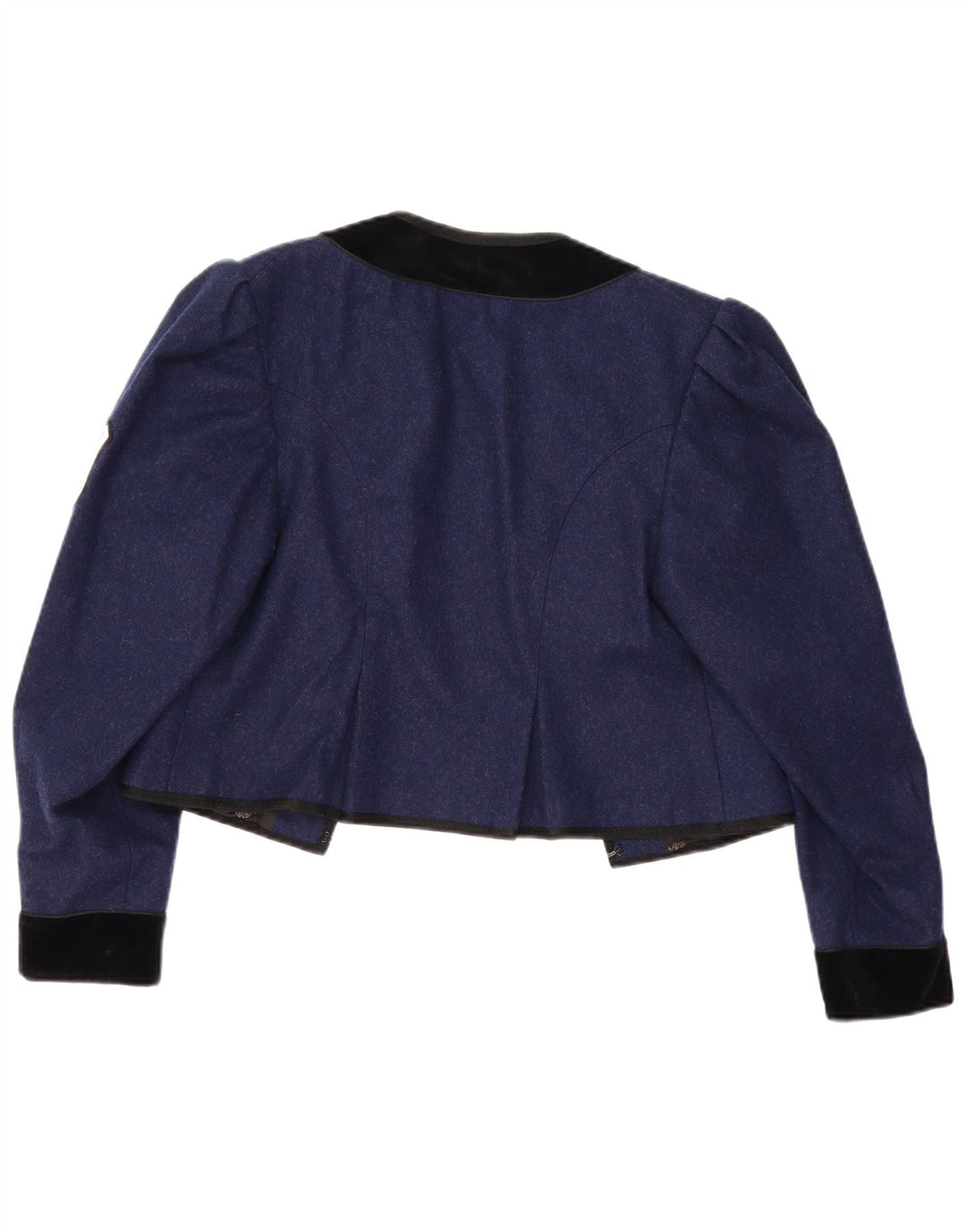 Vintage Dame Trachten Crop Open Blazer Jacket UK 12 Medium Navy Blue