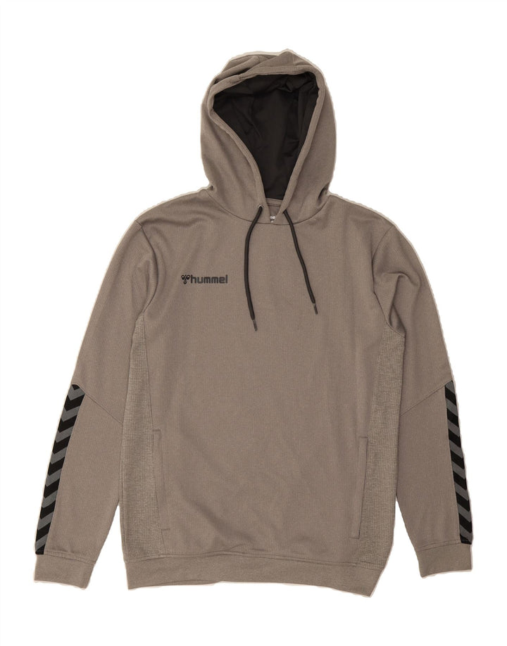 HUMMEL Mens Graphic Hoodie Jumper Medium Grey Colourblock Polyester Vintage Hummel and Second-Hand Hummel from Messina Hembry 