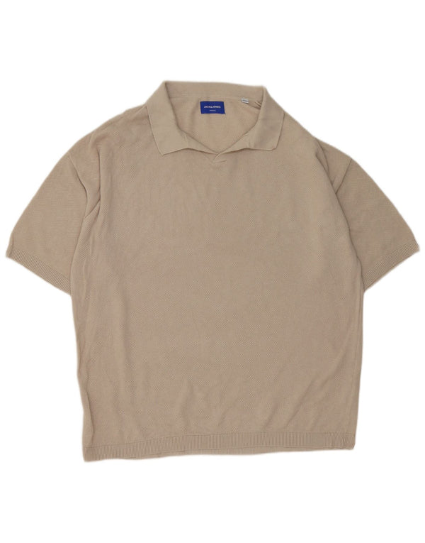Jack & Jones Herre Kortærmet Polo Neck Jumper Sweater XL Beige Bomuld