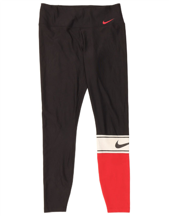 Nike Womens Dri Fit Leggings UK 14 Medium Black Colourblock Polyester