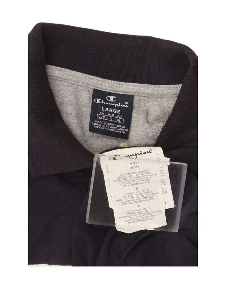 Champion Mens Polo Shirt Large Navy Blue Striped Cotton