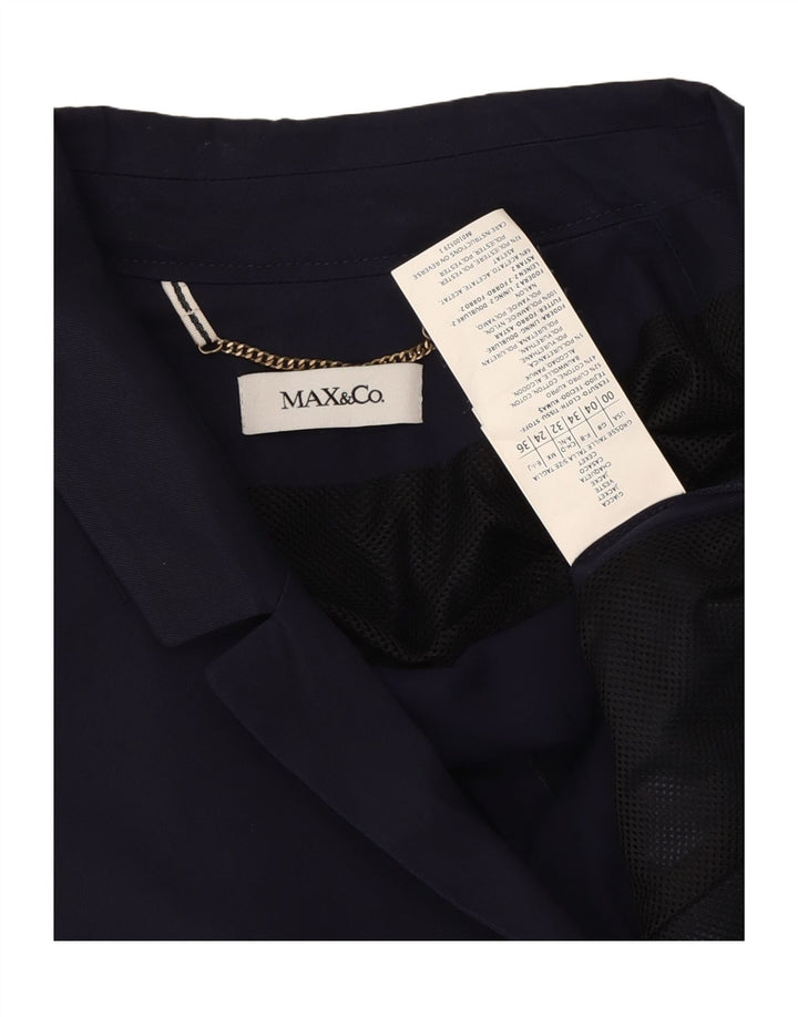 MAX & CO. Womens 2 Button Blazer Jacket UK 4 XS Navy Blue Cupro Vintage Max & Co. and Second-Hand Max & Co. from Messina Hembry 