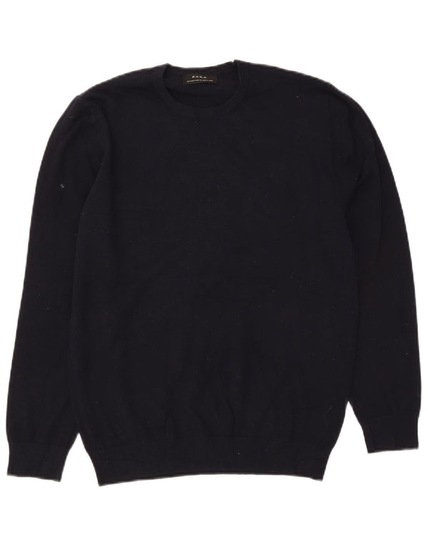 Zara Mens Crew Neck Jumper Sweater Small Navy Blue