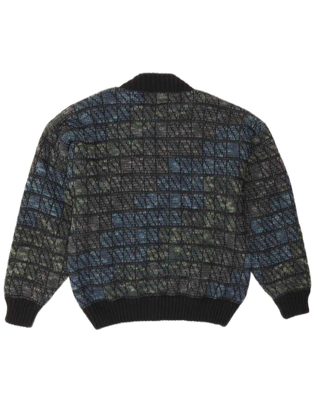Tobia System Veste bomber tricotée pour homme EU 46 Petit bleu marine à carreaux en laine rétro