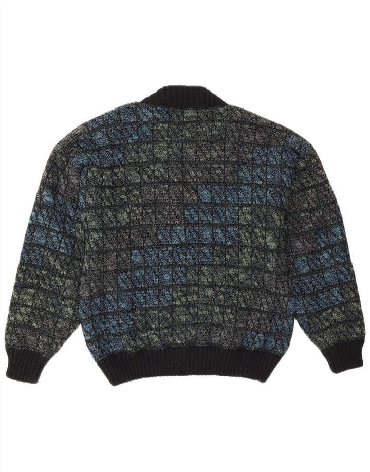 Tobia System Veste bomber tricotée pour homme EU 46 Petit bleu marine à carreaux en laine rétro