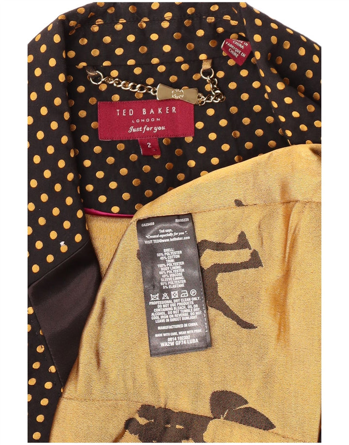 TED BAKER Chaqueta blazer de manga 3/4 para mujer talla 2 pequeña con lunares negros