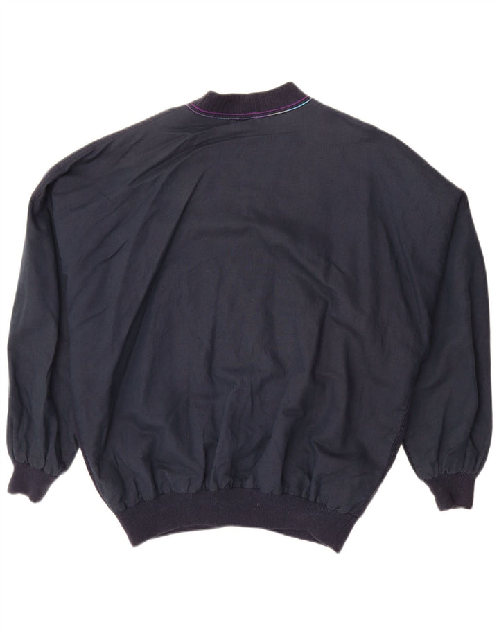 Vintage Mens Bomber Jacket IT 50 Large Navy Blue Geometric Cotton