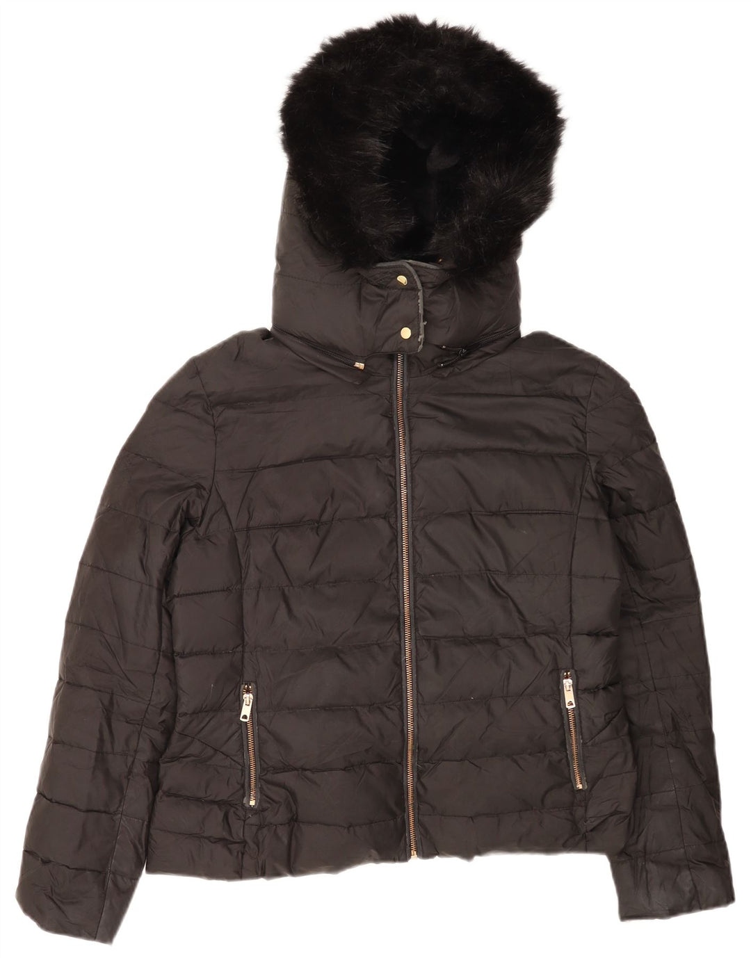 Zara Womens Hooded Padded Jacket UK 18 XL Black Polyester