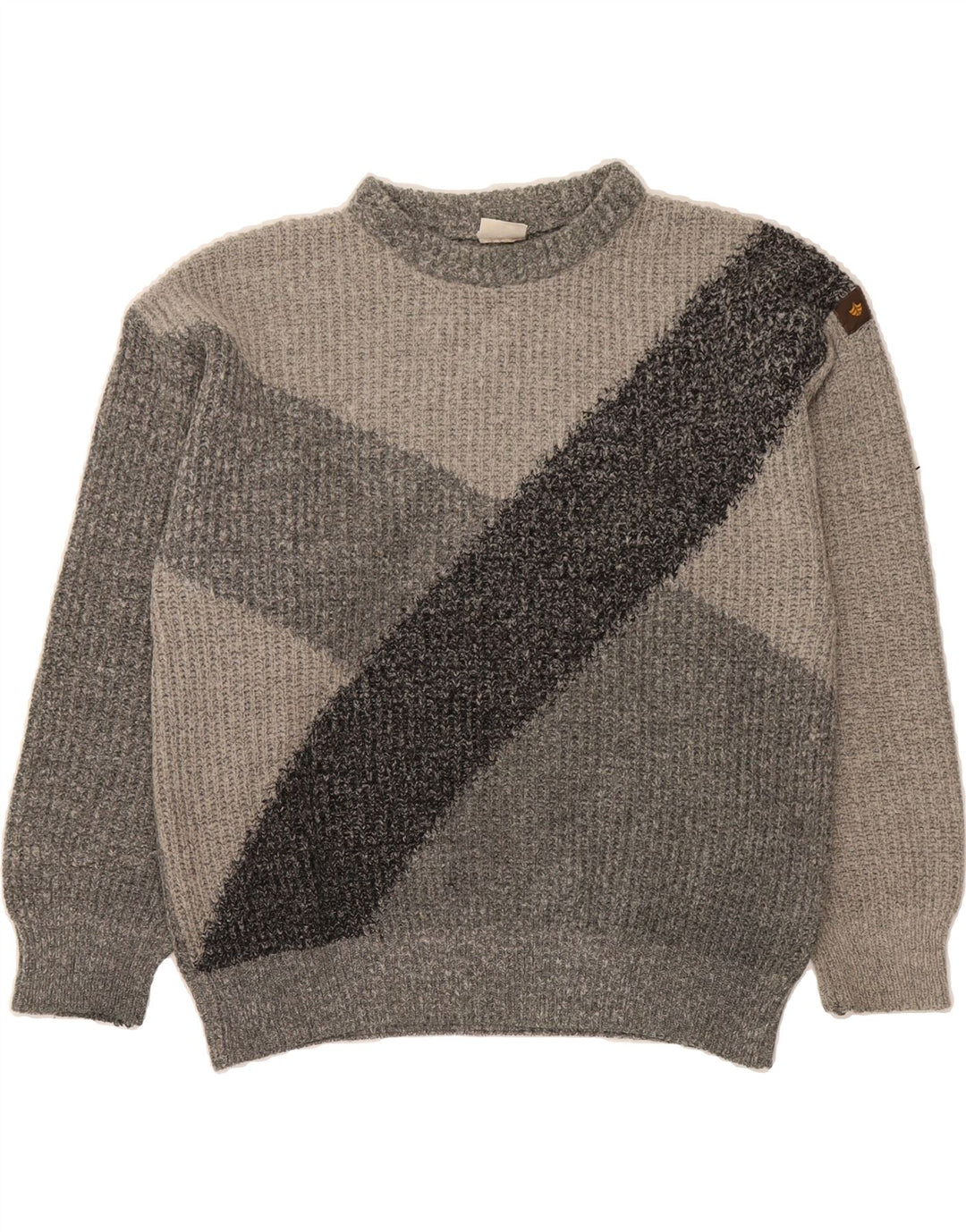 FIUME Mens Boat Neck Jumper Sweater Medium Grey Colourblock Acrylic Vintage Fiume and Second-Hand Fiume from Messina Hembry 