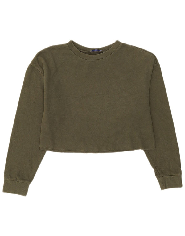 Zara Womens Crop Blouse Top UK 14 Medium Green Cotton