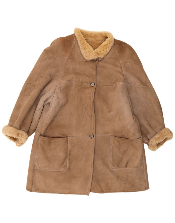 Vintage Damen Shearling Mantel mit lockerer Passform IT 44 Mittelbraun Klassisch