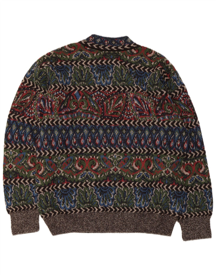 Vintage Mens Turtle Neck Jumper Sweater Large Multicoloured Geometric Wool