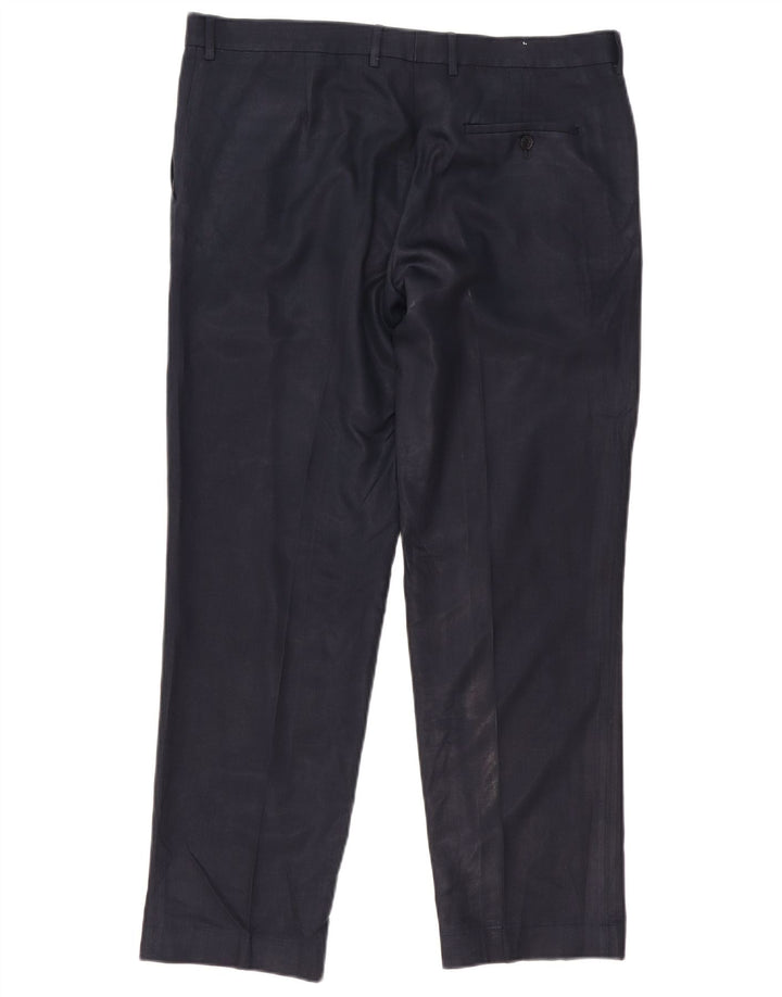 Marks & Spencer Mens Straight Suit Trousers W38 L31 Navy Blue Polyester