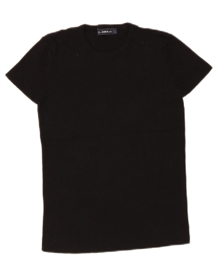 ZARA Womens T-Shirt Top UK 12 Medium Black Viscose Vintage Zara and Second-Hand Zara from Messina Hembry 