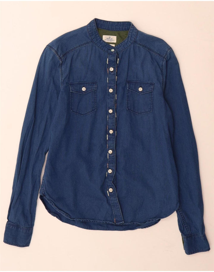 Replay Womens Shirt UK 10 Small Blue Cotton