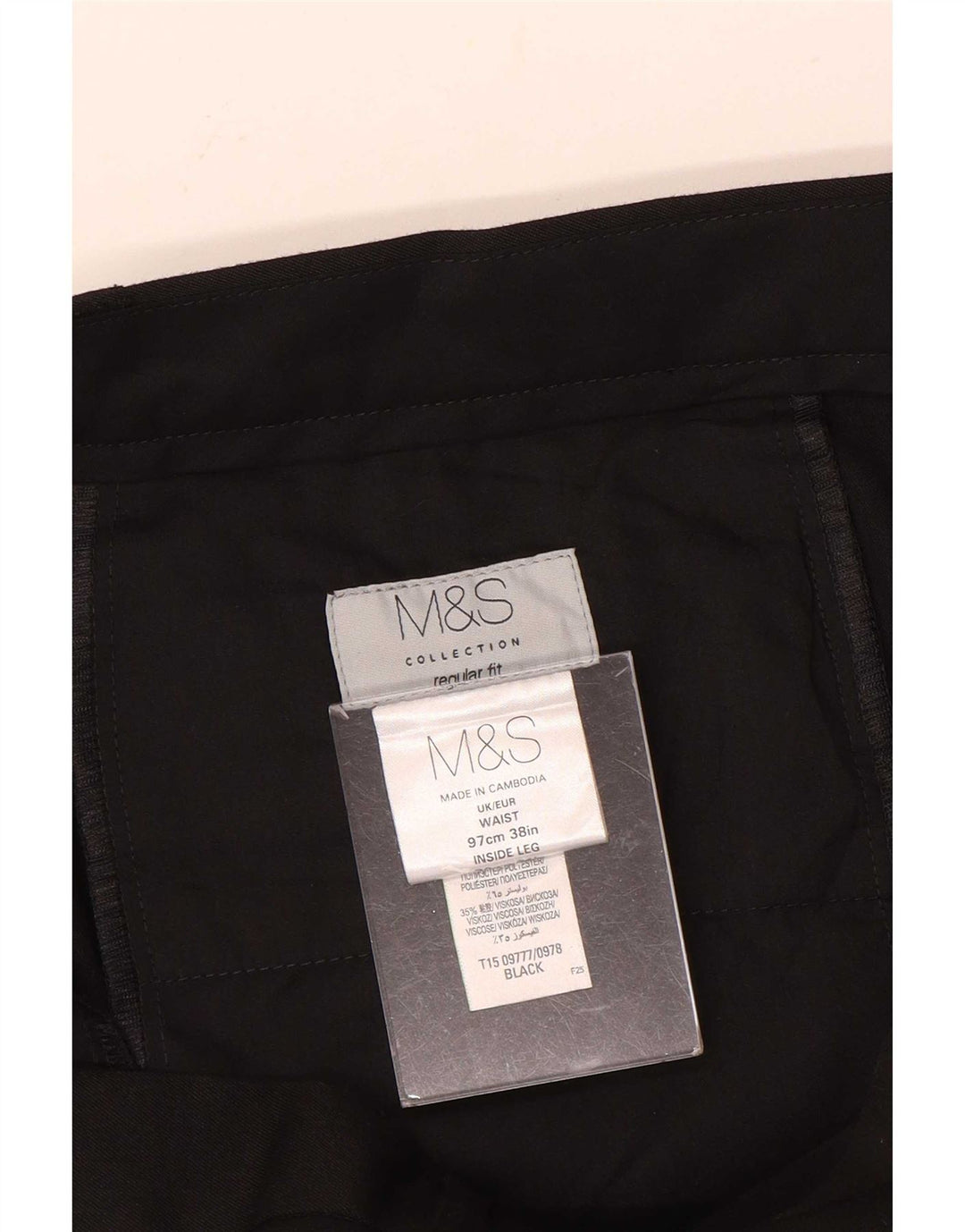 Marks & Spencer Mens Regular Fit Chino Trousers W38 L31 Black Polyester