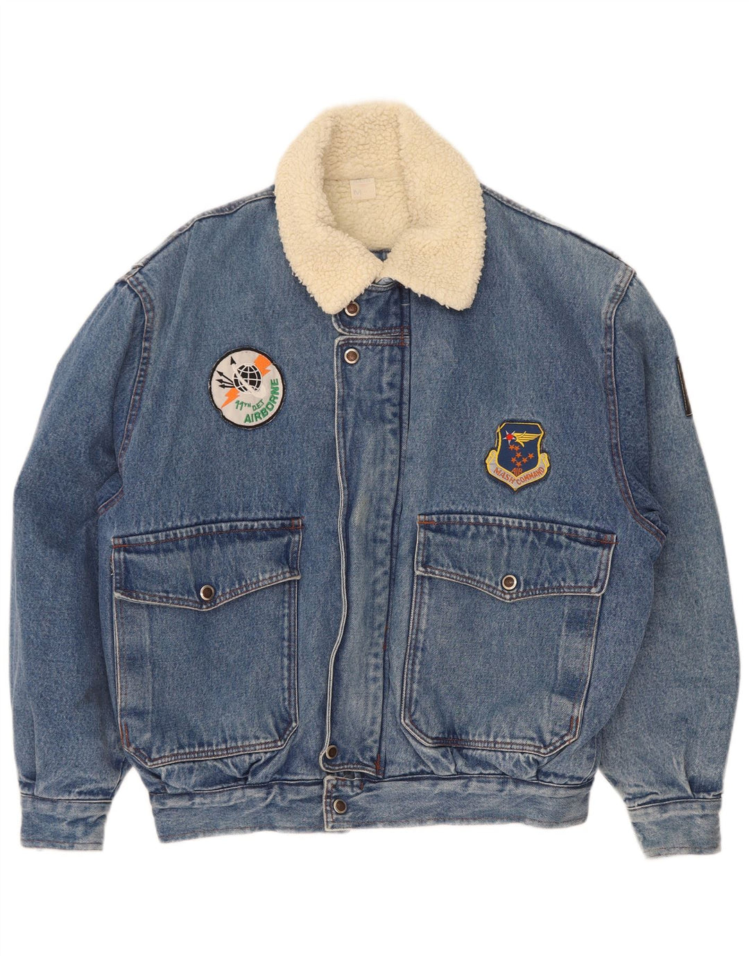 Mash Mens Sherpa Denim Flight Aviator Jacket IT 48/50 Medium Blue