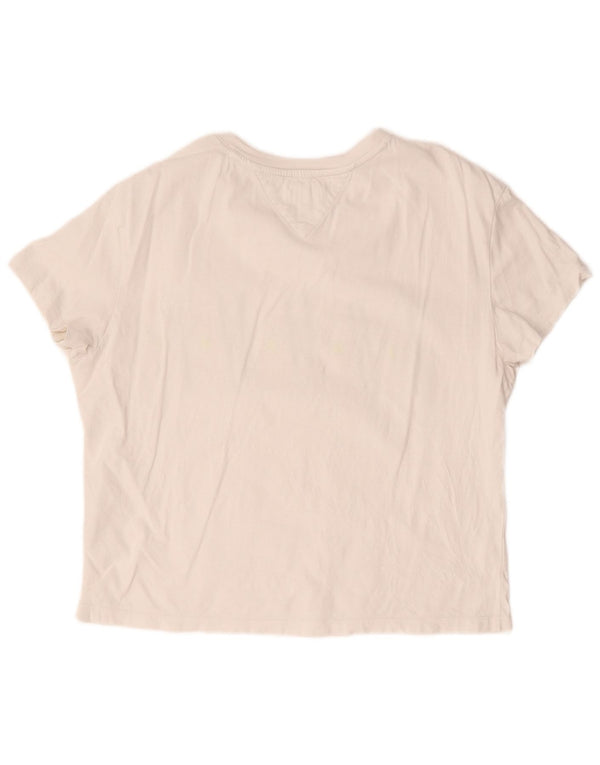 Tommy Hilfiger Dame Grafisk T-Shirt Top UK 14 Medium Hvid Bomuld