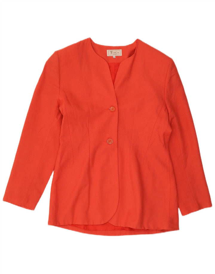 VINTAGE Womens 2 Button Blazer Jacket UK 12 Medium Red Rayon