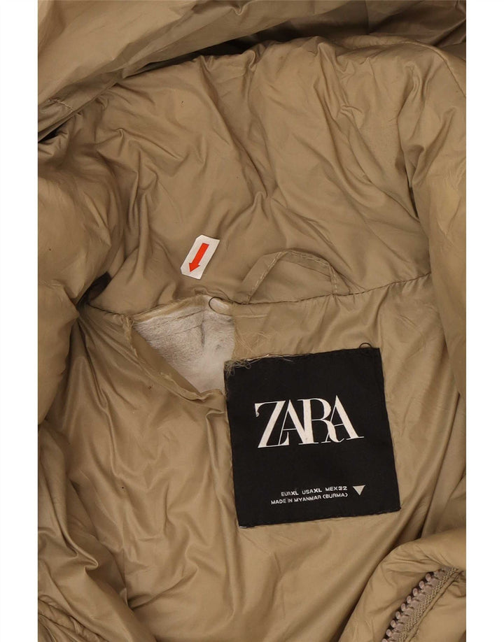 Zara Womens Hooded Oversized Padded Coat UK 18 XL Beige Polyester