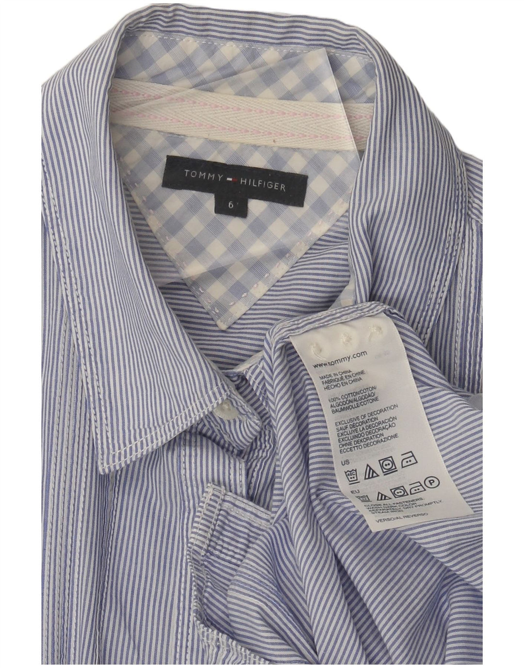 Tommy Hilfiger Womens Shirt US 6 Medium Blue Pinstripe Cotton