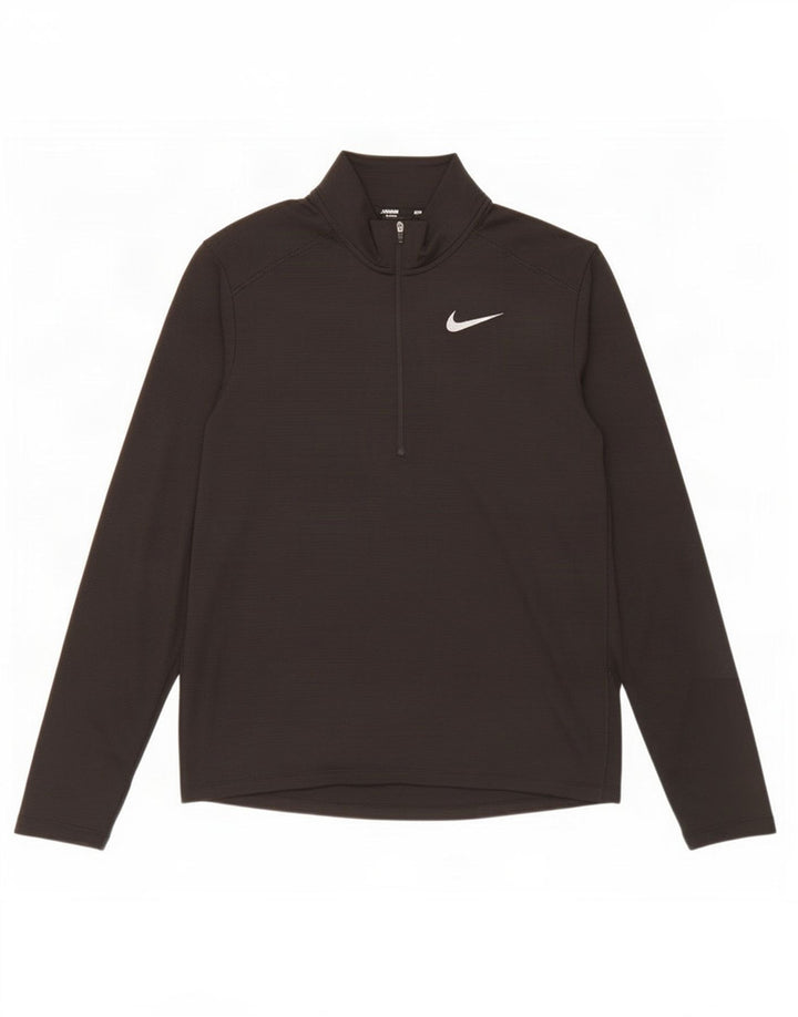 Top pentru bărbați Nike Dri Fit, cu fermoar, cu mânecă lungă, poliester negru mediu