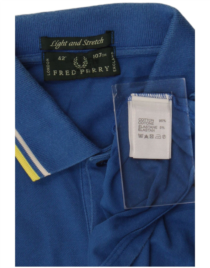 FRED PERRY Mens Light and Stretch Polo Shirt Medium Blue Cotton
