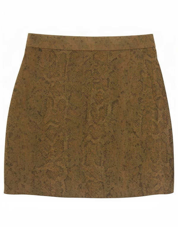 Damska spódniczka mini w stylu vintage IT 44 Medium W27 Khaki Zwierzęcy nadruk