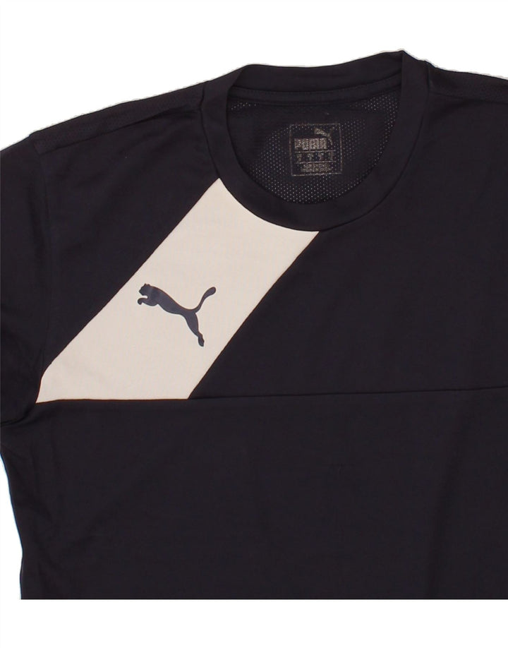 PUMA Mens T-Shirt Top Small Navy Blue Colourblock Vintage Puma and Second-Hand Puma from Messina Hembry 