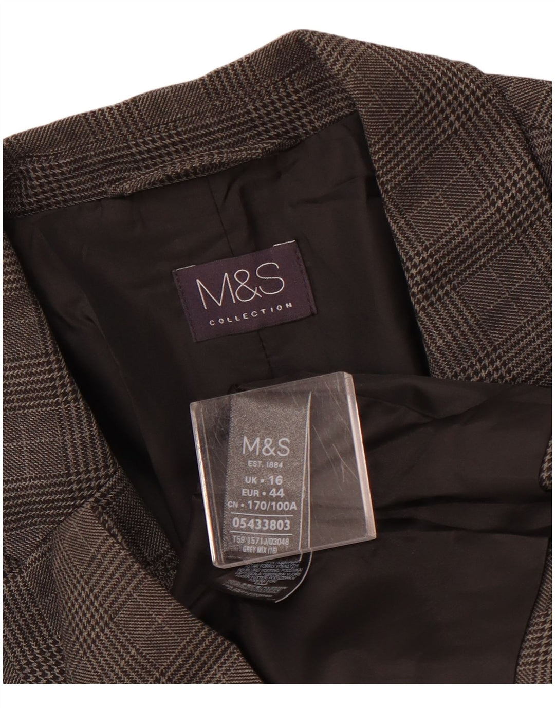 MARKS & SPENCER Womens 1 Button Blazer Jacket UK 16 Large Grey Check
