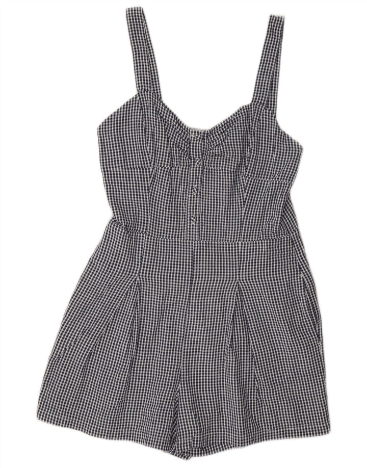Jack Wills Womens Sleeveless Regular Playsuit UK 10 Small Blue Check Cotton