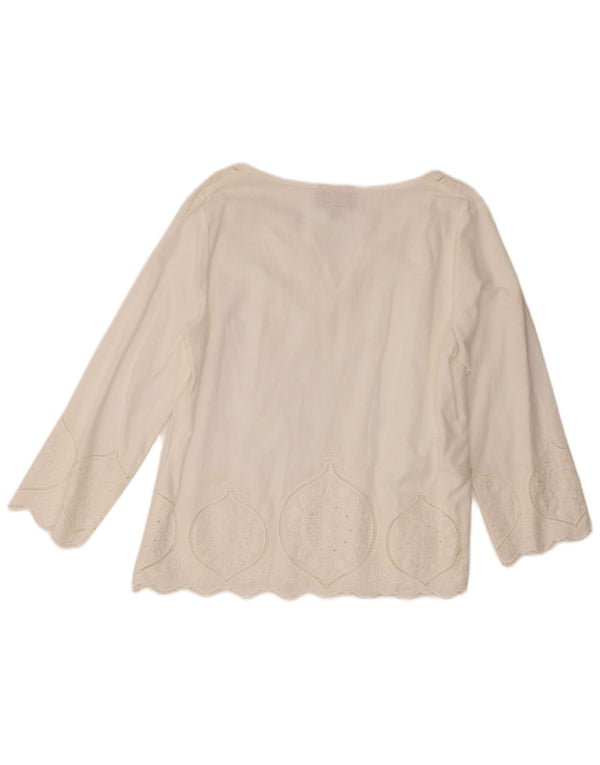 Laura Ashley Womens Top 3/4 Sleeve UK 16 Large White Paisley Linen