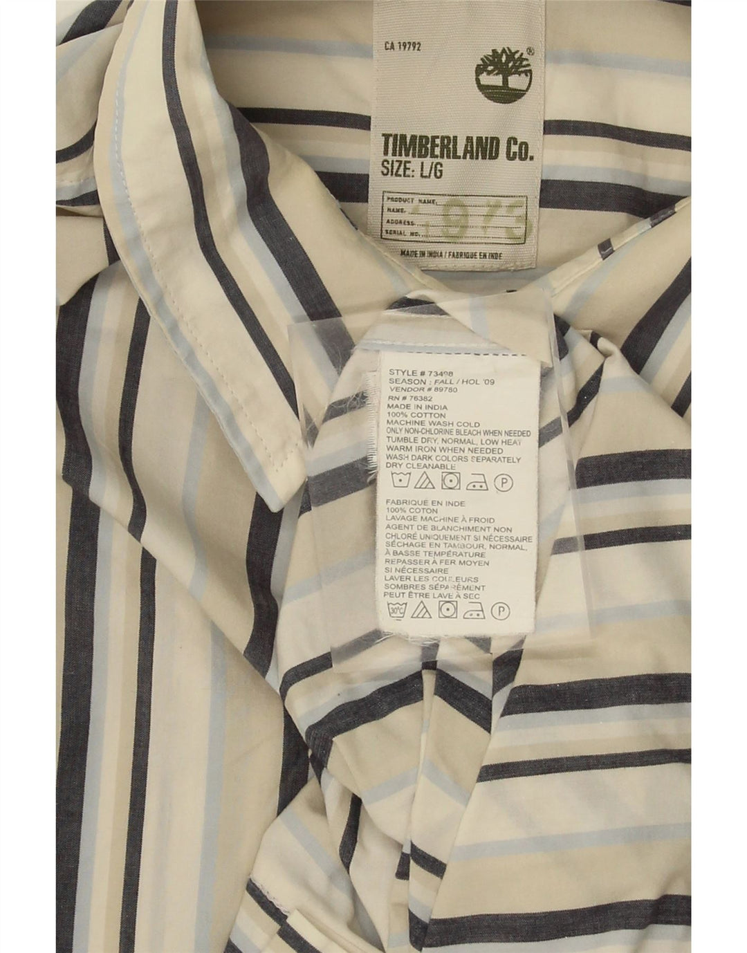 TIMBERLAND Mens Shirt Large White Striped Cotton Vintage Timberland and Second-Hand Timberland from Messina Hembry 