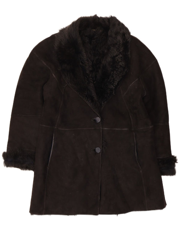 Muflone Womens Shearling Coat IT 48 XL Black Leather