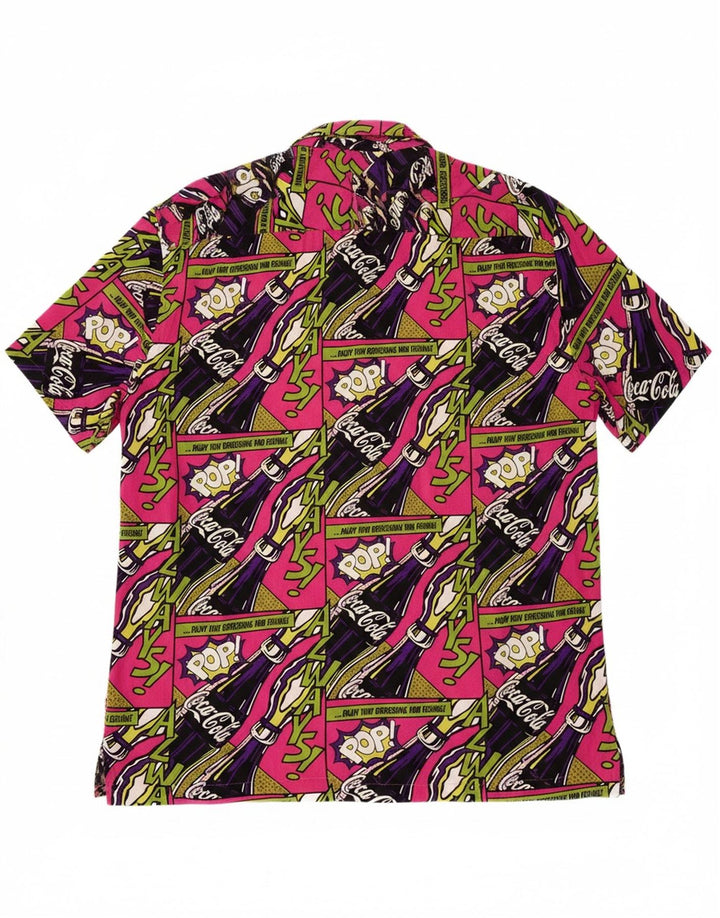 BERSHKA Mens Graphic Short Sleeve Shirt Medium Multicoloured Viscose