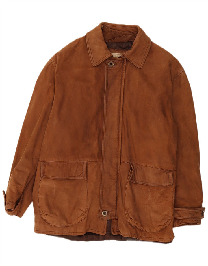 VINTAGE Mens Leather Coat UK 42 XL Brown