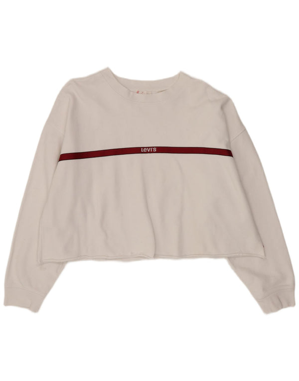 Levi's Donna Felpa Corta Oversize Maglione UK 14 Large White Striped