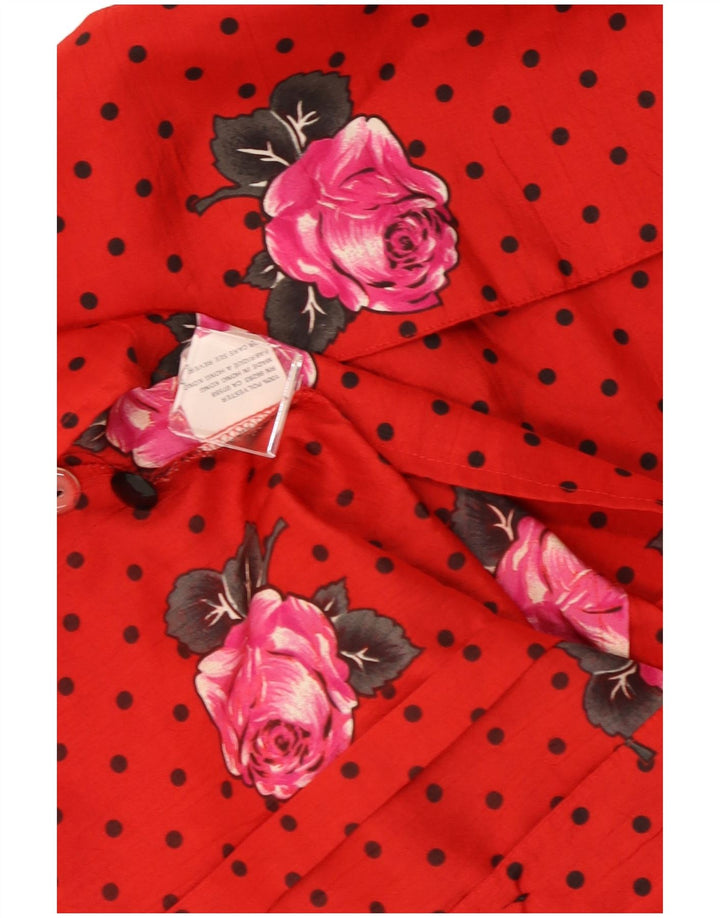 Vintage Womens Shirt Blouse UK 14 Medium Red Floral Polyester