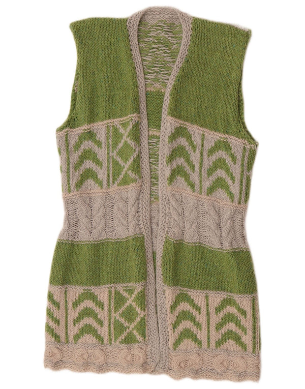 Vintage Dame Longline Cardigan Sweater UK 12 Medium Green Colourblock